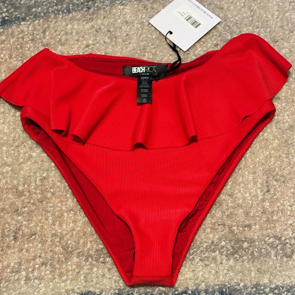 Beach Riot Red Ruffled High-Waist Bikini Bottom - Picture 5 of 7
